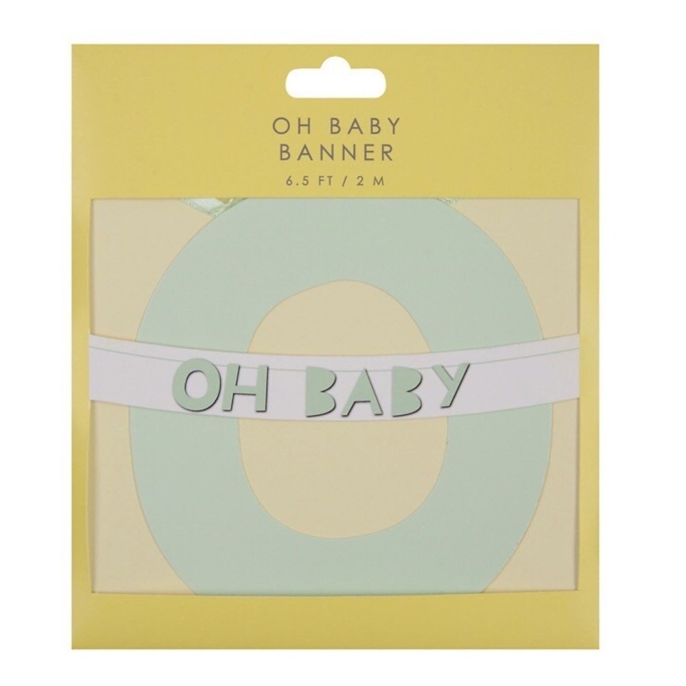 Table Fun Oh Baby Banner 6.5 Ft. New In Package Mint Green Paper White Ribbon